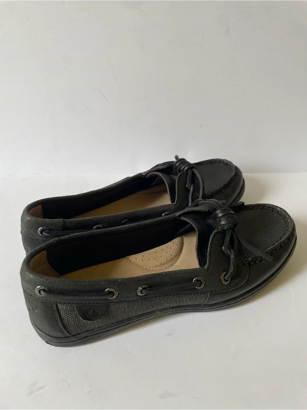 Sperry Women’s Black Leather Comfort Slip -On Boat Shoes Moccasins Flats Size 7
